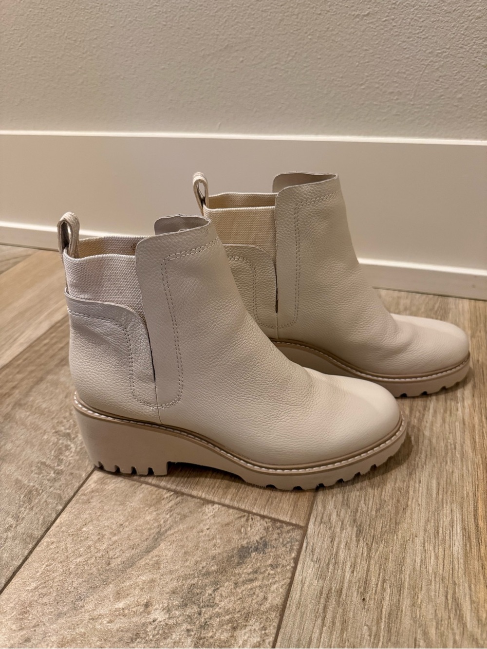 Dolce Vita Cream Leather Chelsea Wedge Booties